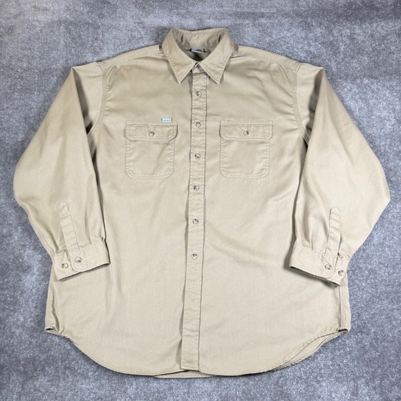 Carhartt Other - Carhartt Shirt Mens 2XL Beige Twill Long Sleeve Button Down Work Vintage Classic
